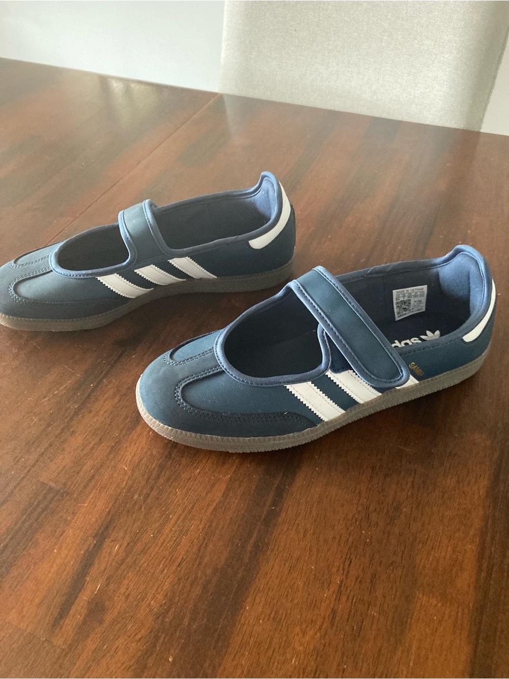 adidas Kids Navy and White Mary Jane Sneaker